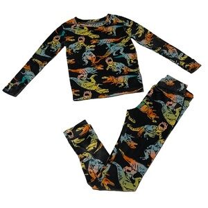 Kids Black Dinosaur Print Pajama Set - Multicolor T-Rex Sleepwear size 6